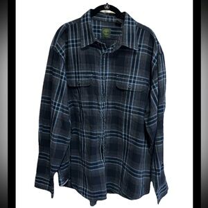 Timberland Button Up Shirt Size XL Navy Blue Plaid Classic Outdoors